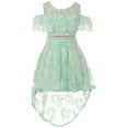thumbnail image 1 of Big Girls Short Sleeve Floral Lace Hi Lo Rhinestones Wedding Flower Girl Dress Mint 14 (2J1K7S6), 1 of 3