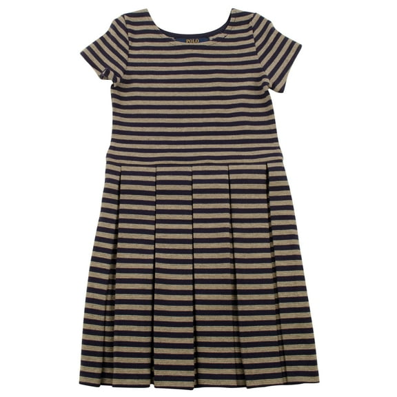 Big Girls' Short Sleeve Pleated Striped Knit Dress-NN-6X