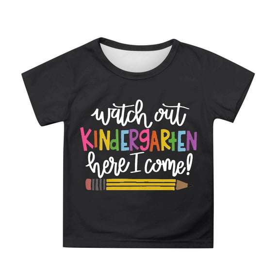 Big Girls Short Sleeve Tops Casual Cartoon Print Tees Crewneck Shirts Clothes Black Size 12-13T