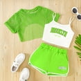 thumbnail image 1 of Big Girls Shorts Set Outfits Set Sleeveless Matching Sets Summer 3 Piece Set Loose Fit Top Shorts Combo For Outdoor Activities Comfortable Breathable Playwear Clothes Set Green 9-10 Years, 1 of 6