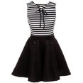 thumbnail image 1 of Big Girls' Skirt Set Dress Ottoman Striped Crop Top Flyer Skirts Easter Casual Girl Dress Black 10 (J20KS74), 1 of 3