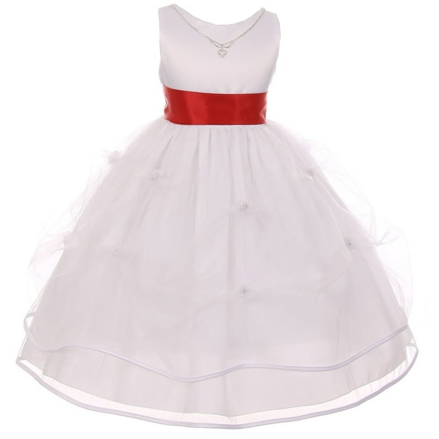 Big Girls' Sleeveless Crystal Necklace Tulle Pageant Communion Flower Girl Dress Red 10 (C01B16W)