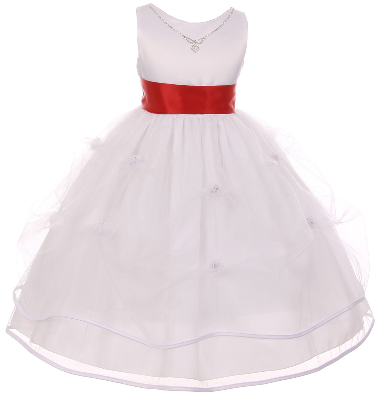 Big Girls' Sleeveless Crystal Necklace Tulle Pageant Communion Flower Girl Dress Red 12 (C01B16W) - image 1 of 3