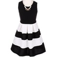 thumbnail image 1 of Big Girls' Sleeveless Dress Color Block Striped Summer Special Flower Girl Dress Black 10 (J20KS77), 1 of 3