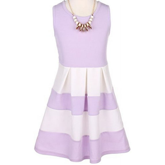 Big Girls' Sleeveless Dress Color Block Striped Summer Special Flower Girl Dress Lilac 10 (J20KS77)