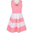 thumbnail image 1 of Big Girls' Sleeveless Dress Color Block Striped Summer Special Flower Girl Dress Pink 12 (J20KS77), 1 of 3