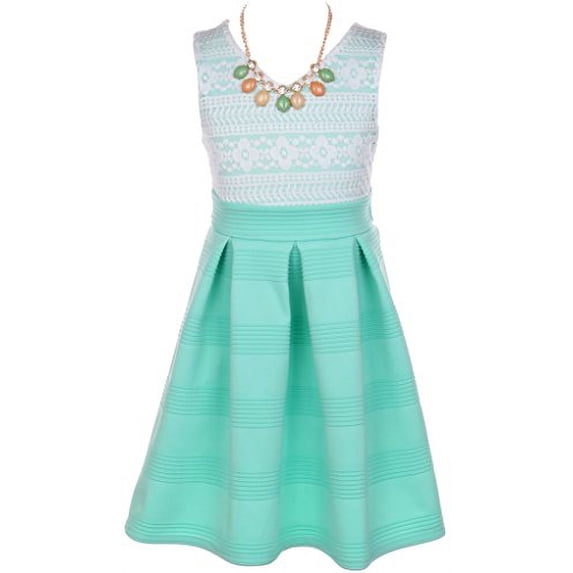 Big Girls' Sleeveless Dress Lace Top Floral Print Summer Easter Special Flower Girl Dress Mint 10 (J20KS72)