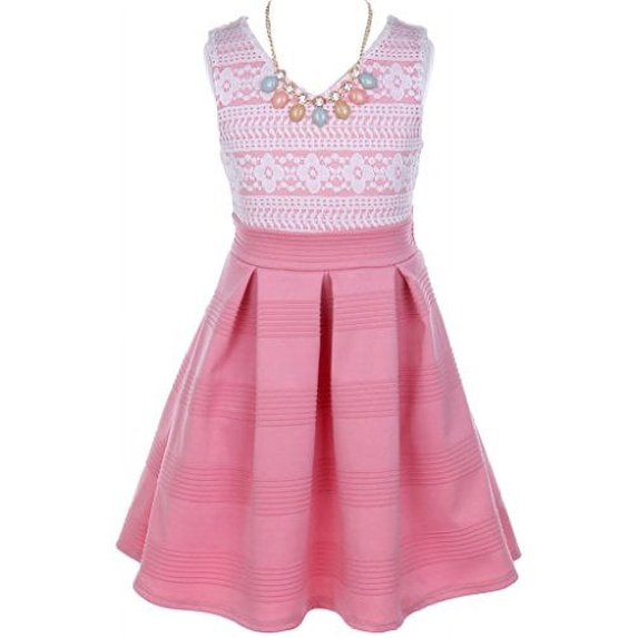 Big Girls' Sleeveless Dress Lace Top Floral Print Summer Easter Special Flower Girl Dress Rose 8 (J20KS72)