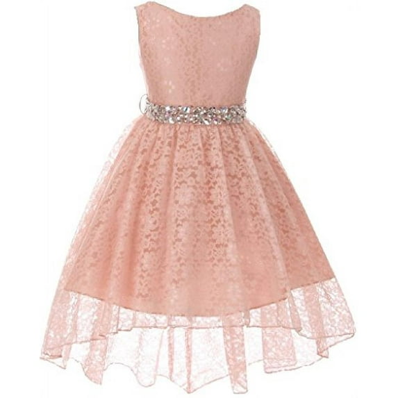 Big Girls' Sleeveless High Low Rhinestones Belt Pageant Flower Girl Dress Blush 10 (M3B6K0)