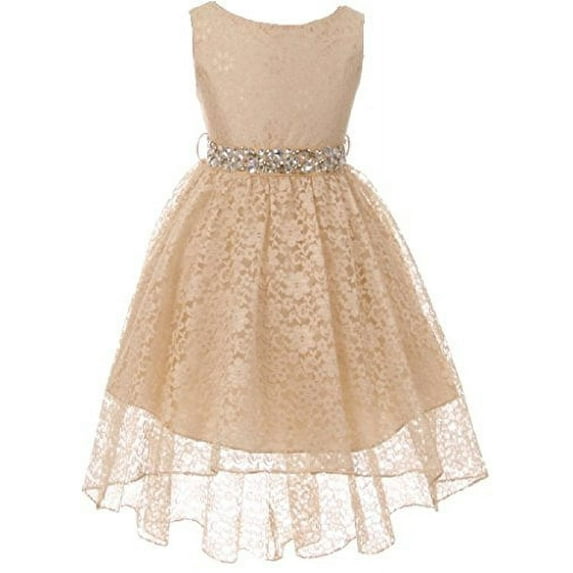 Big Girls' Sleeveless High Low Rhinestones Belt Pageant Flower Girl Dress Champagne 12 (M3B6K0)