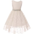 thumbnail image 1 of Big Girls' Sleeveless High Low Rhinestones Belt Pageant Flower Girl Dress Ivory 8 (M3B6K0), 1 of 5