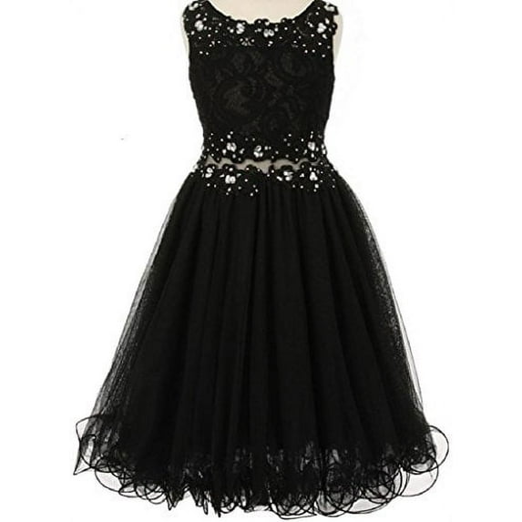 Big Girls' Sleeveless Rhinestone Lace Peekaboo Waist Pageant Flower Girl Dress Black 10 (C50C10)