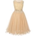 thumbnail image 1 of Big Girls' Sleeveless Rhinestone Lace Peekaboo Waist Pageant Flower Girl Dress Champagne 10 (C50C10), 1 of 5