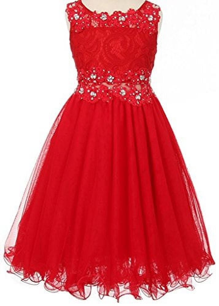 chinese dress ladies Little Girls Burgundy Lace Mesh Rhinestone Wired Flower Girl Dress 6 main image 0