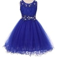 thumbnail image 1 of Big Girls' Sleeveless Rhinestone Lace Peekaboo Waist Pageant Flower Girl Dress Royal 16 (C50C10), 1 of 5