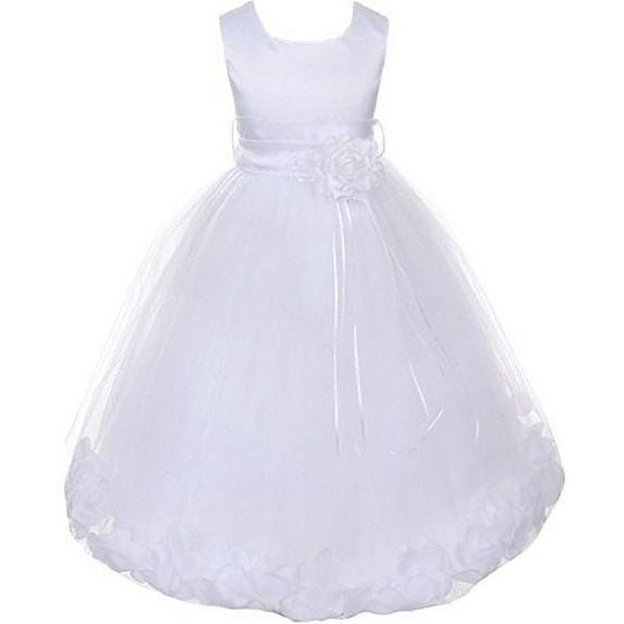 Big Girls' Sleeveless Satin Flower Petal Sash Flowers Girls Dresses White White 12 (K16D0B)