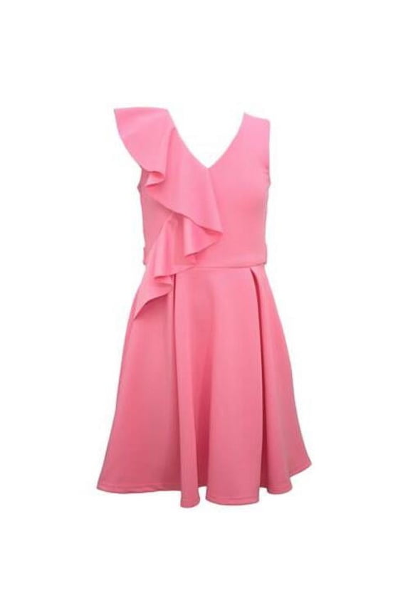 Big Girls Sleeveless Scuba Skater Dress with Side Ruffle