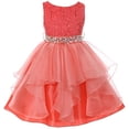 thumbnail image 1 of Big Girls' Sleeveless Shiny Sequined Rhinestones Beaded Pageant Flower Girl Dress Coral 12 (M3B5K7), 1 of 4