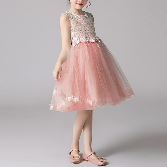 Big Girls Sleeveless Tutu-Dresses Size 3-14 Teens Kids Elegant A-Line Layered-Tulle Solid Color Semi-Formal Wedding Guest Flower Girl Dress