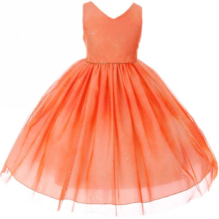Big Girls' Sleeveless V Neck Glitter Tulle Overlay Princess Flower Girl Dress Orange 8 - Walmart.com Big Girls' Sleeveless V Neck Glitter Tulle Overlay Princess Flower Girl Dress Orange 8 - Walmart.com