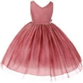 thumbnail image 1 of Big Girls' Sleeveless V Neck Glitter Tulle Overlay Princess Flower Girl Dress Plum 8, 1 of 2