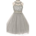 thumbnail image 1 of Big Girls' Sparkle Rhinestones Halter Lace Junior Bridesmaid Pageant Flower Girl Dress Silver 12 (C50C40C), 1 of 2