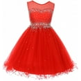 thumbnail image 1 of Big Girls' Sparkling Rhinestone Illusion Tulle Junior Bridesmaid Pageant Flower Girl Dress Red 12 (C50C29C), 1 of 3