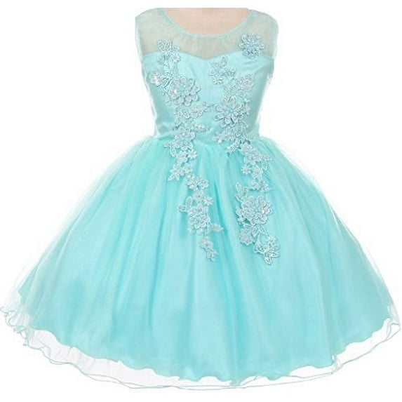 Big Girls' Special 3D Flowers Embroidered Flowers Girls Dresses Aqua 10 (J36K01)