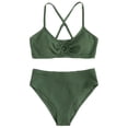 thumbnail image 1 of Big Girls Split Two Pieces Swimsuit Solid Color Thread Bikini Summer Sports Swimsuit Suit Adjustable Shoulder Cross Straps Green 7, 1 of 7