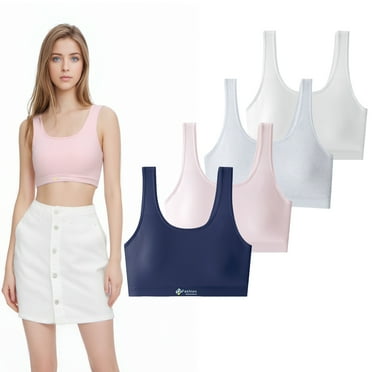 Big Girls Sports Bra, Comfortable Pull-On Training Bra with Breathable Pads  for Teens Ages 10-16(4 Pack)