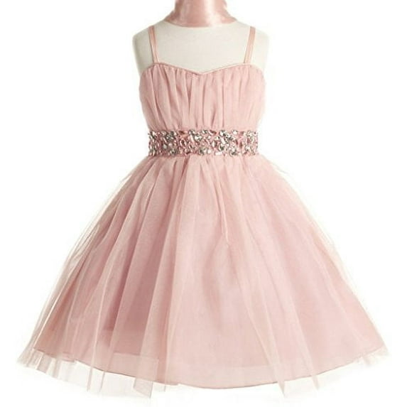 Big Girls' Stunning Rhinestone Studded Waist Flowers Girls Dresses Blush 18