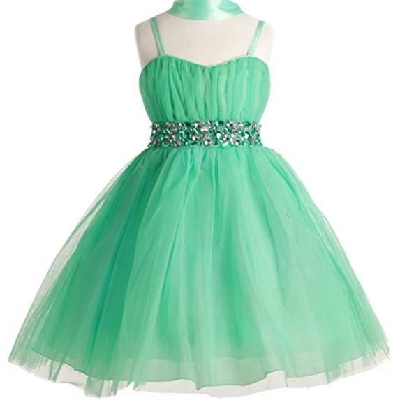 Big Girls' Stunning Rhinestone Studded Waist Flowers Girls Dresses Mint 14