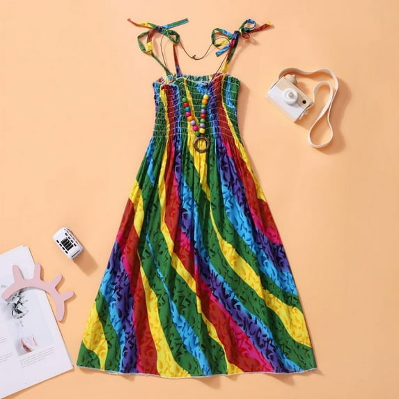 Big Girls Summer Casual Floral Boho Dress Party Beach Dresses Kids Spaghetti Strap Sundress