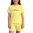 thumbnail image 1 of Big Girls Summer Clothes Set 2 Piece Alphabet Print Loose Fit Short Sleeve Tops and Shorts Kids Clothes Size 13-14T, 1 of 7