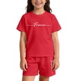 thumbnail image 1 of Big Girls Summer Clothes Set 2 Piece Alphabet Print Loose Fit Short Sleeve Tops and Shorts Kids Clothes Size 9-10T, 1 of 7