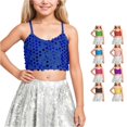 thumbnail image 1 of Big Girls Summer Cute Tops Carnival Adjustable Elastic Band Sequined Top Exposes The Navel Tops Tees Size Over 11T ,Blue, 1 of 4