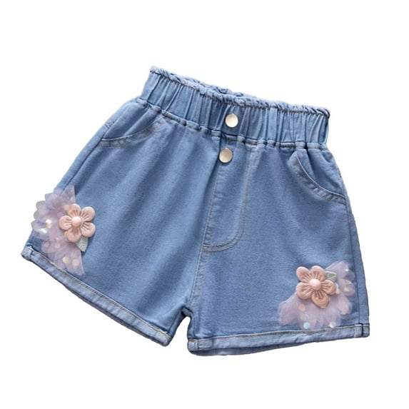 Big Girls' Summer Denim Shorts With Buttefly Floral Embroidery Casual Fashion for Kids Size 9-10T