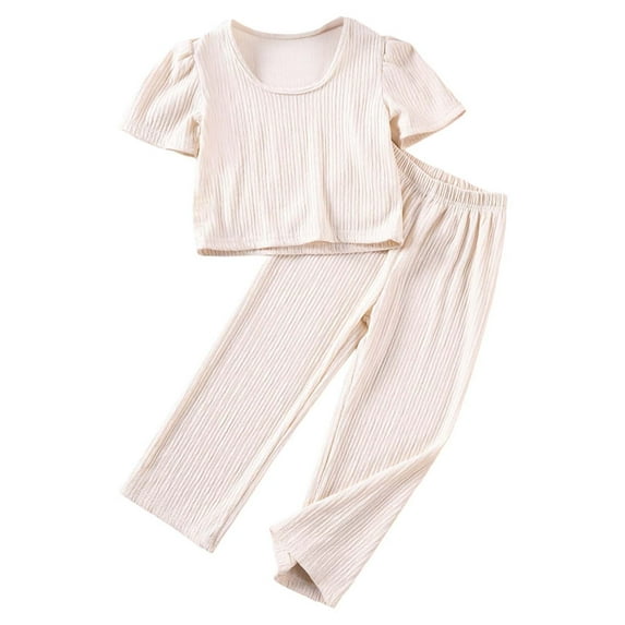 Big Girls Summer Outfits 2 Piece Set Casual Knit Top Long Pants Girls Clothing Soft Playwear Daily Wear for Kids Size 8-9T