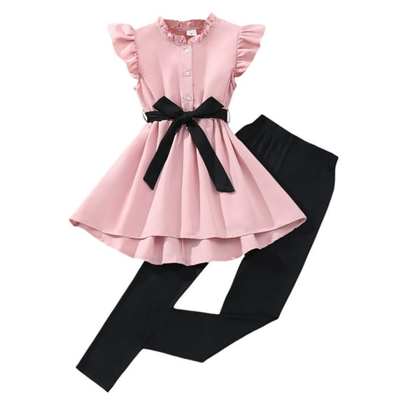 Big Girls Summer Ruffle Sleeve Girls Outfit Set Stylish Top And Solid Pants For Casual Beach School Party For Ages 8 To 12 Cute Pants Teens Girl Outfits Size 6x Outfits Size 16 If Poe Pink 9-10 Years