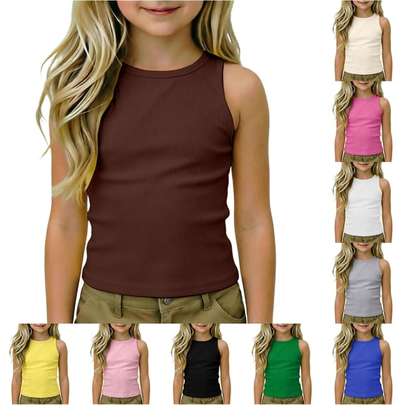 Big Girls Summer Tank Tops Crewneck Sleeveless Undershirts Tops Size 9-10T , Brown