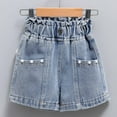 thumbnail image 1 of Big Girls Summer Thin Pearl Pocket Elastic Waist Shining Denim Perforated Denim Shorts Jumpsuits For Clothes With Pockets For Girl Trendy Gym Wear Womans Outfits gold leggings for toddler girls, 1 of 8