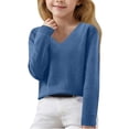 thumbnail image 1 of Big Girls Sweaters Fall Winter Long Sleeve V Neck Knit Pullover Sweaters Kids Girls Clothing Blue Size 12-13T, 1 of 6