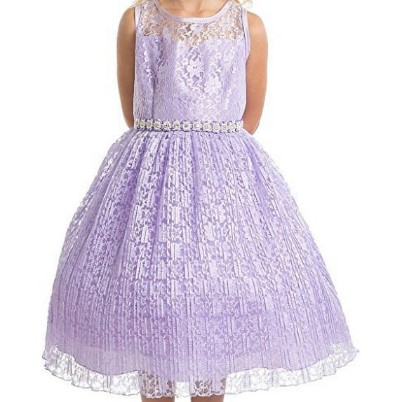 Big Girls' Sweetheart Illusion Top Lace Flowers Girls Dresses Lavender 12 (J36K25)