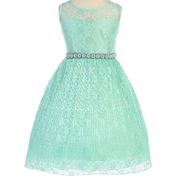 Big Girls' Sweetheart Illusion Top Lace Flowers Girls Dresses Mint 10 (J36K25)
