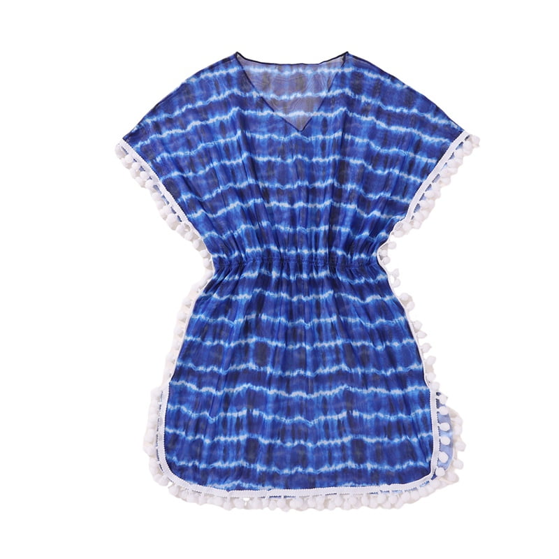 Phagun Blue Tie-Dye Short Caftan – Beach Cover Up Or Loose Summer Dress