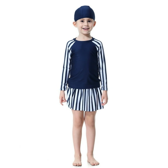 Big Girls Swim Suits Full Coverage For Long Sleeve With Skirt Rash Guard Swim Bathing Suit Size 10-11T