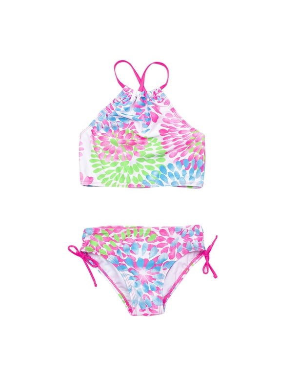 Big Girls Swimsuit Floral Tops Drawstring Bikini Bottoms Suit Girls Suit Girls Bikini New Split Water Drop Print Bikini Summer VacationSize 140/11-12