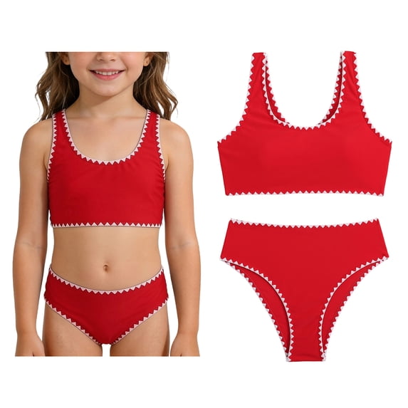 Big Girls Swimsuit Quick Dry Two Piece Bikini Set with Chest Pad Swimming Suit for Girls 13-14 Years
