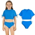 thumbnail image 1 of Big Girls Swimsuit Short Sleeve Crop Top 2 Piece Bathing Suit with Chest Pad Tween Bathing Suits 13-14 Years, 1 of 9