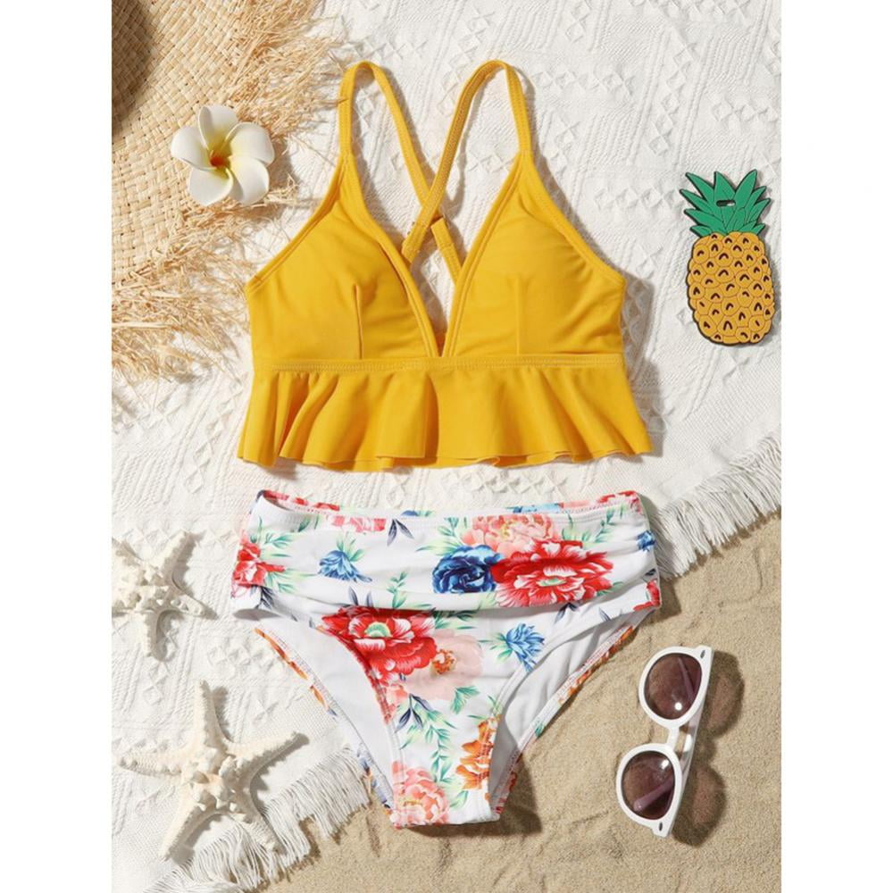 Girls Tankini Girls Swimsuit Ruffle Adjustable Straps Two Piece